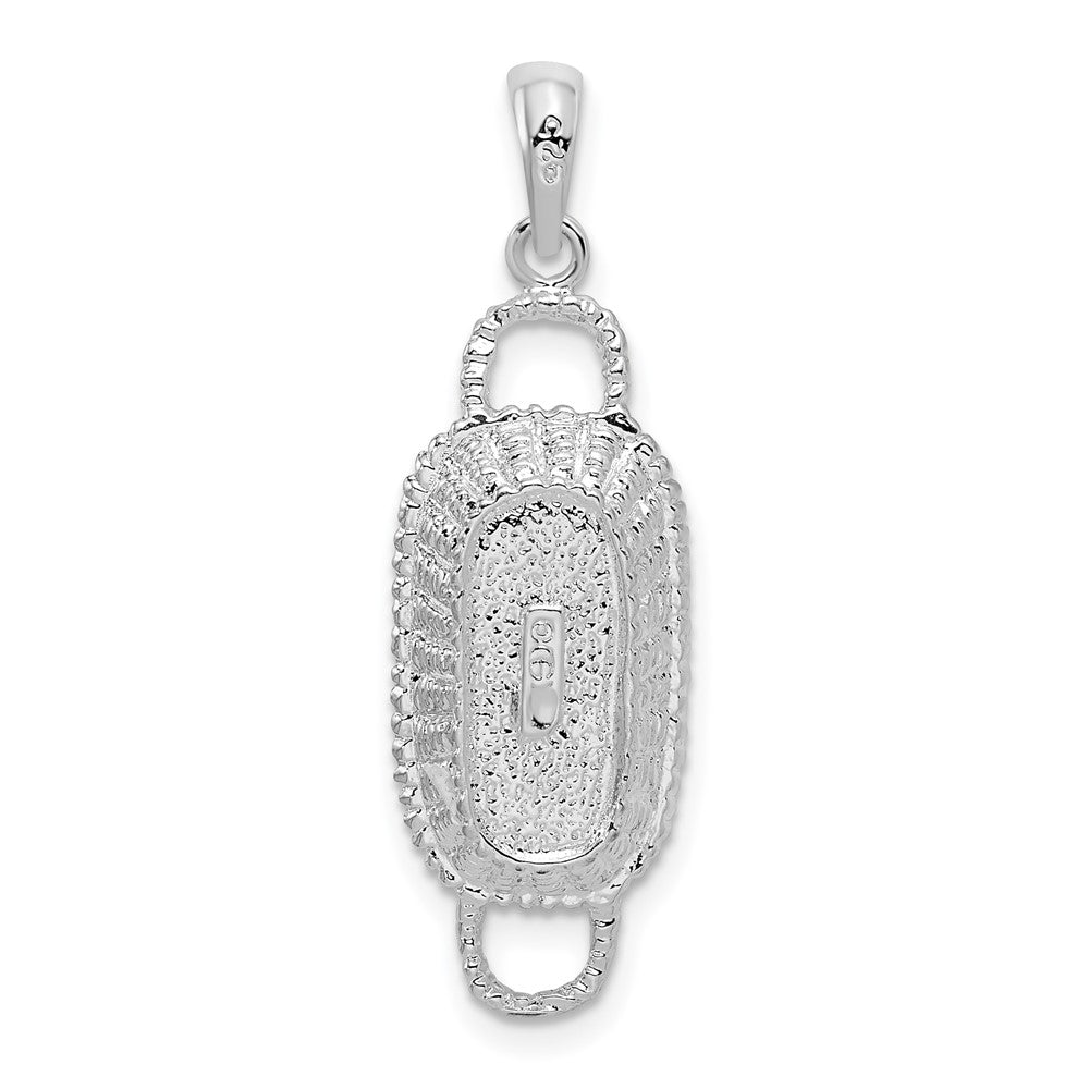 Sterling Silver Rhodium-plated Polished 3D Rectangular Basket Pendant