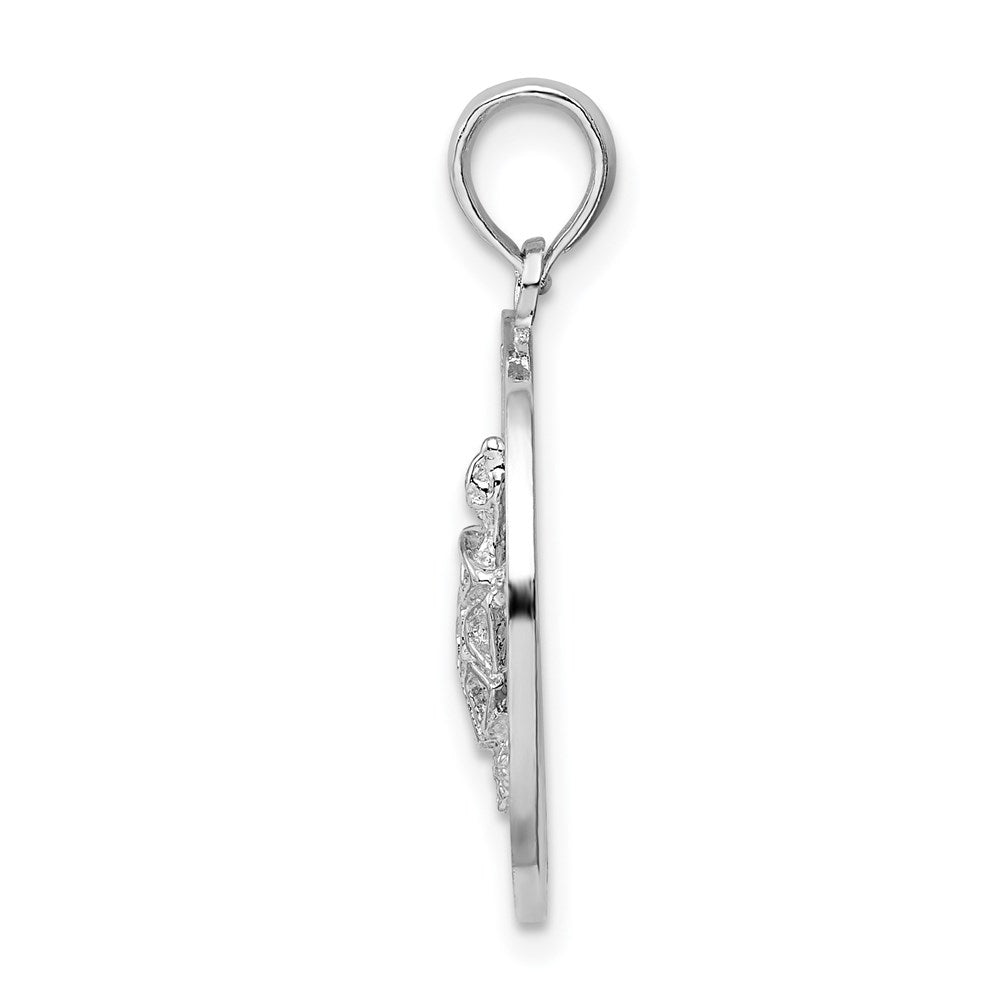 Sterling Silver Rhodium-plated Turks and Caicos Circle w/Turtle Pendant