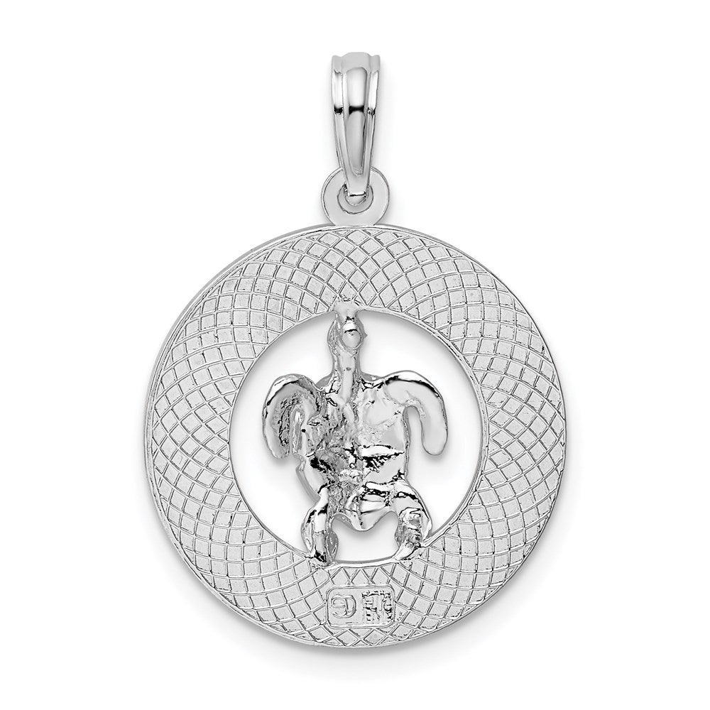 Sterling Silver Rhodium-plated Turks and Caicos Circle w/Turtle Pendant