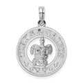 Sterling Silver Rhodium-plated Turks and Caicos Circle w/Turtle Pendant