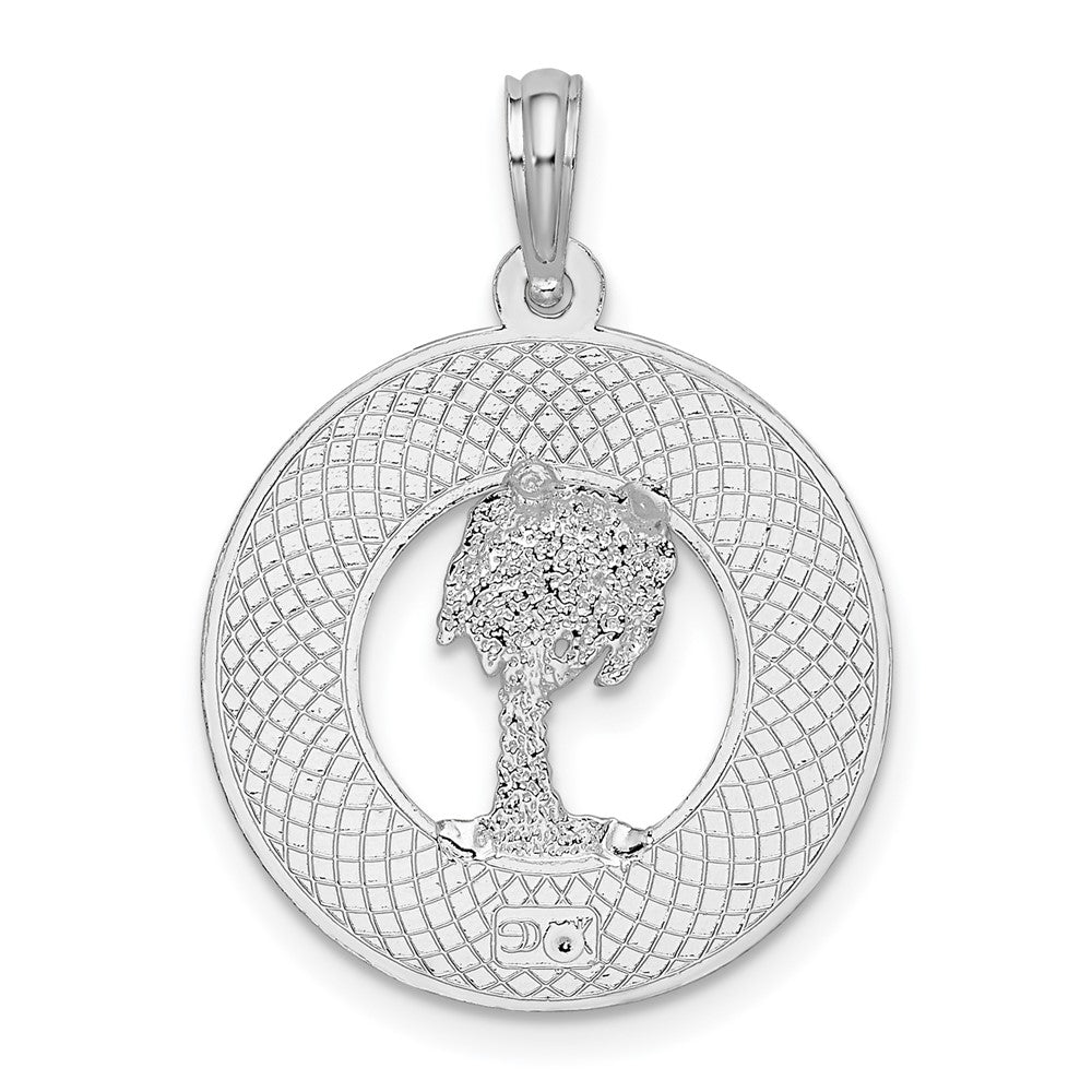 Sterling Silver Rhodium-plated Charleston Circle w/Palm Tree Pendant