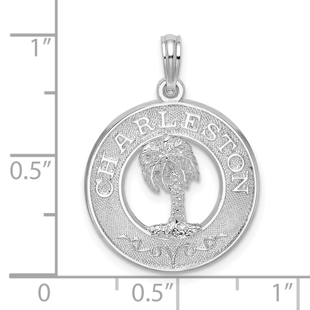 Sterling Silver Rhodium-plated Charleston Circle w/Palm Tree Pendant