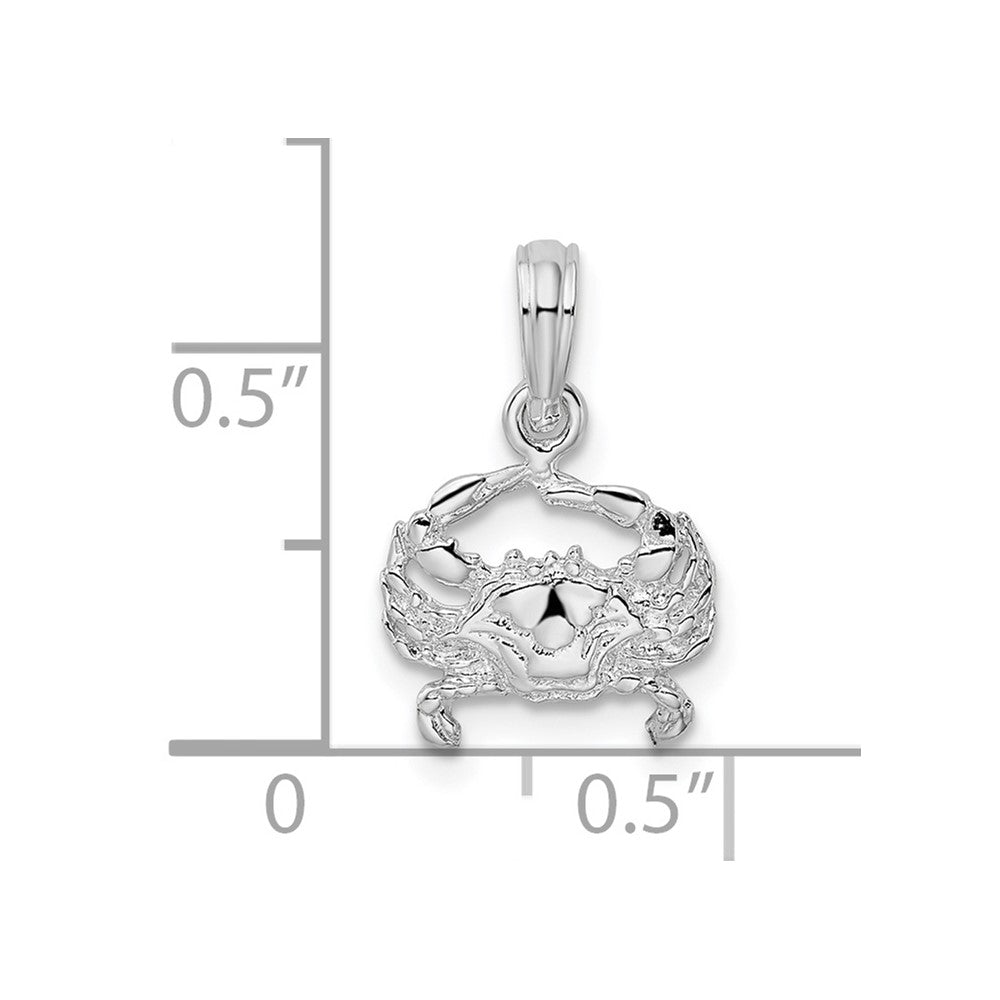 Sterling Silver Rhodium-plated Polished Blue Crab Pendant