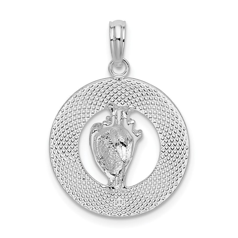Sterling Silver Rhodium-plated Ocean City, MD Circle w/Shell Pendant