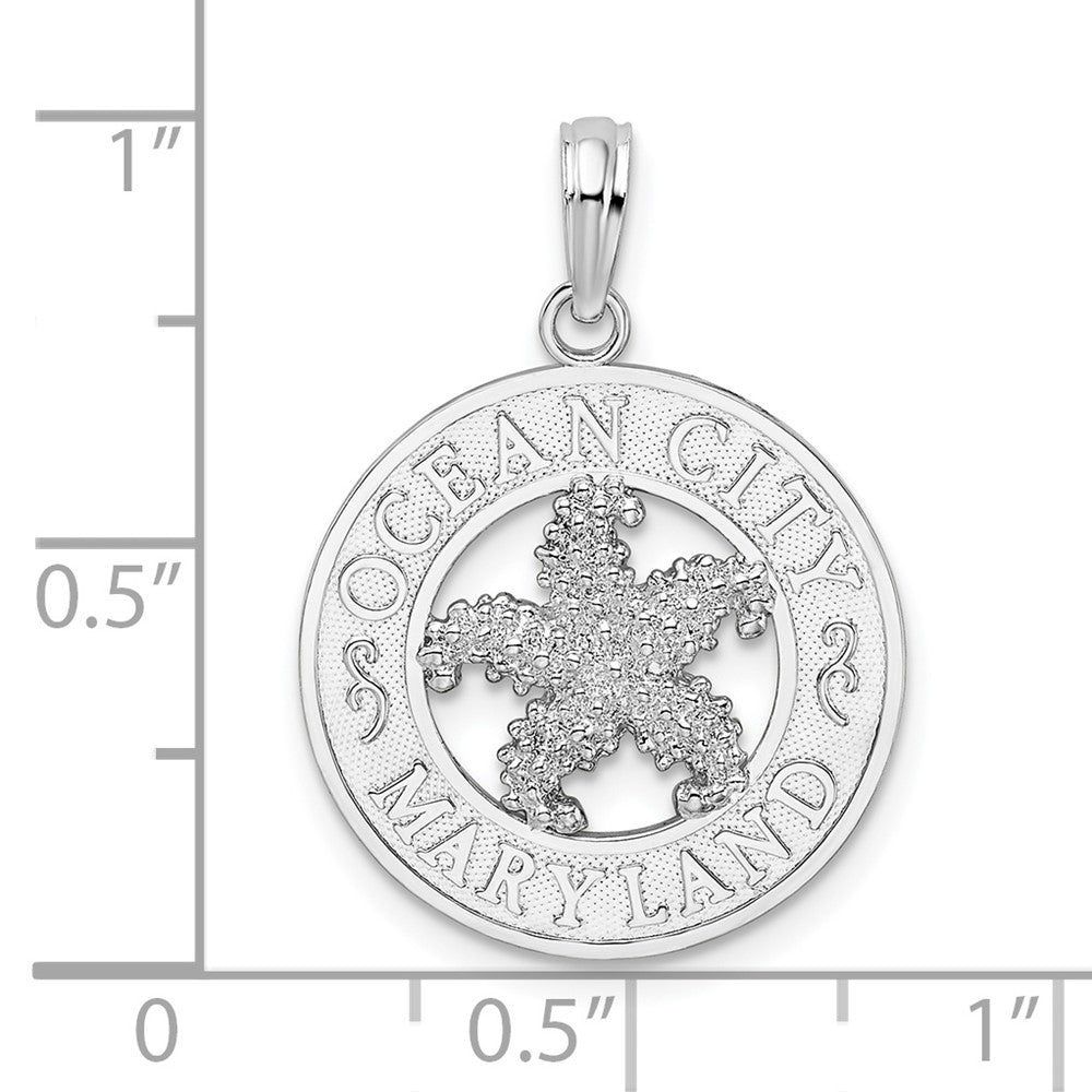 Sterling Silver Rhodium-plated Ocean City, MD Circle w/Starfish Pendant