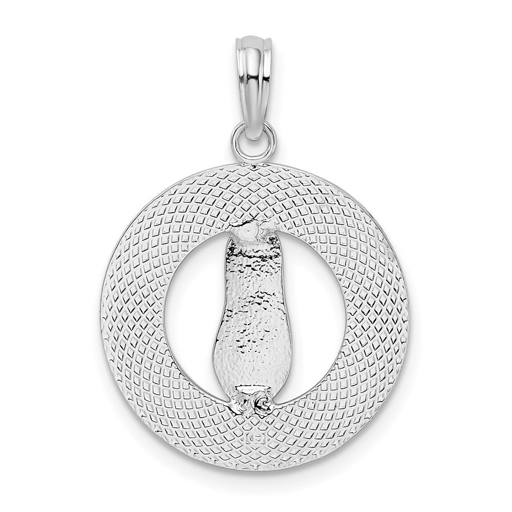 Sterling Silver Rhodium-plated Ocean City, MD Circle w/Flip-flop Pendant
