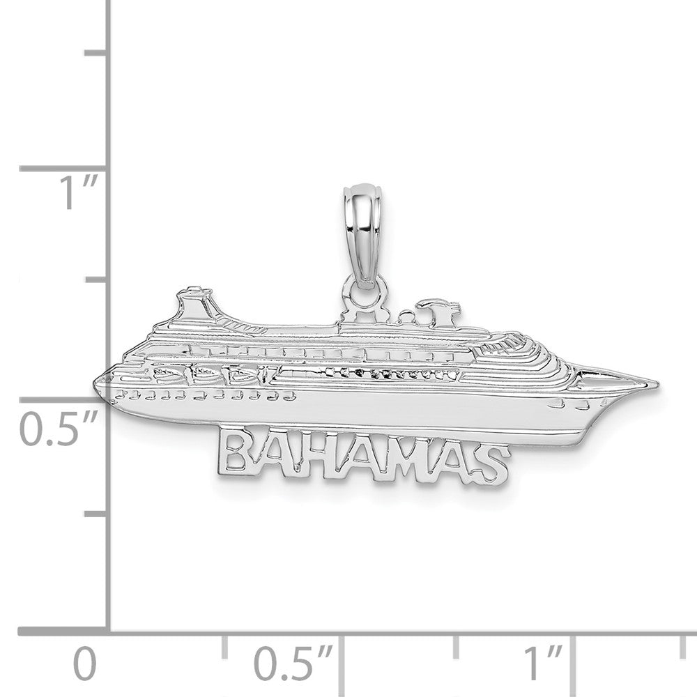 Sterling Silver Rhodium-plated Polished Bahamas Cruise Ship Pendant