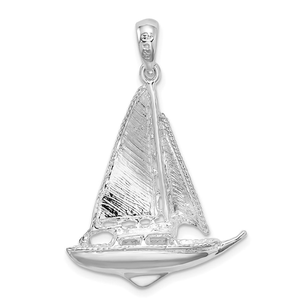 Sterling Silver Rhodium-plated Polished 3D Sailboat Pendant