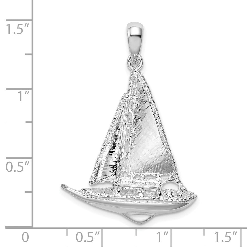 Sterling Silver Rhodium-plated Polished 3D Sailboat Pendant