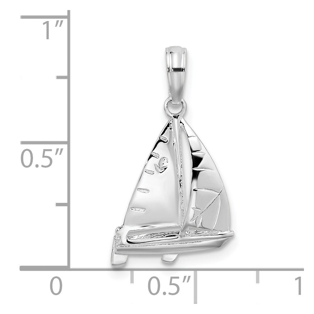 Sterling Silver Rhodium-plated Polished 3D Sailboat Pendant