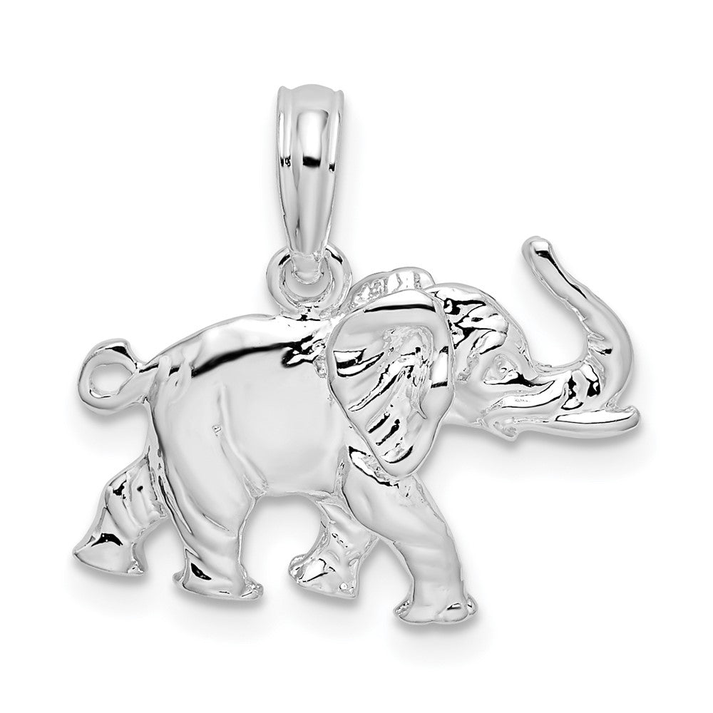 Sterling Silver Rhodium-plated Polished 3D Elephant Pendant