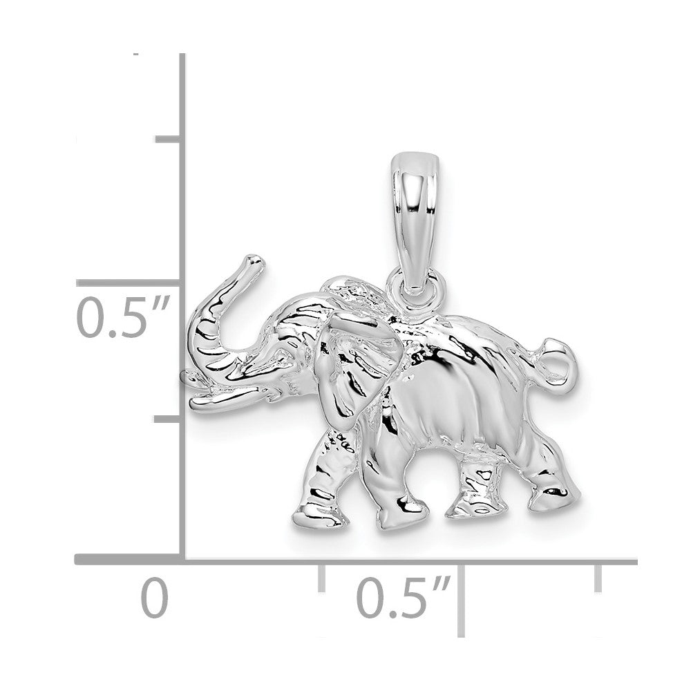 Sterling Silver Rhodium-plated Polished 3D Elephant Pendant