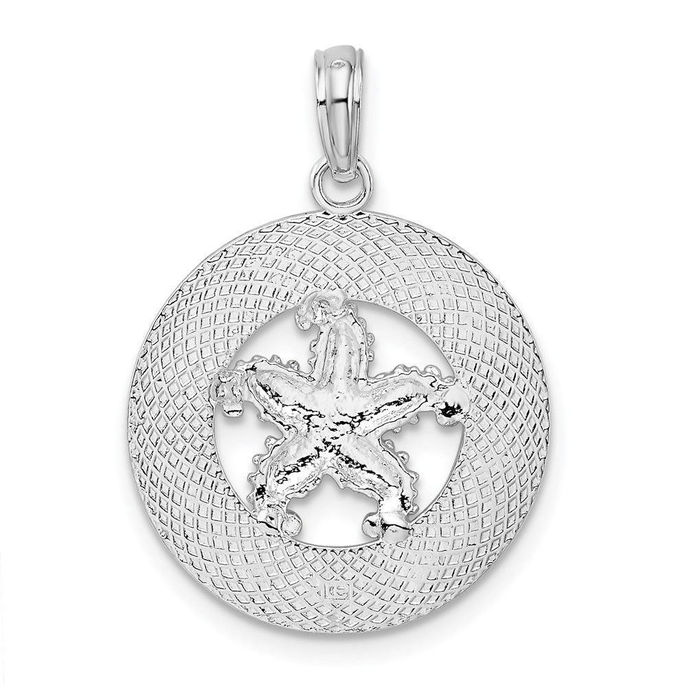 Sterling Silver Rhodium-plated Marathon FL Keys Circle w/Starfish Pendant