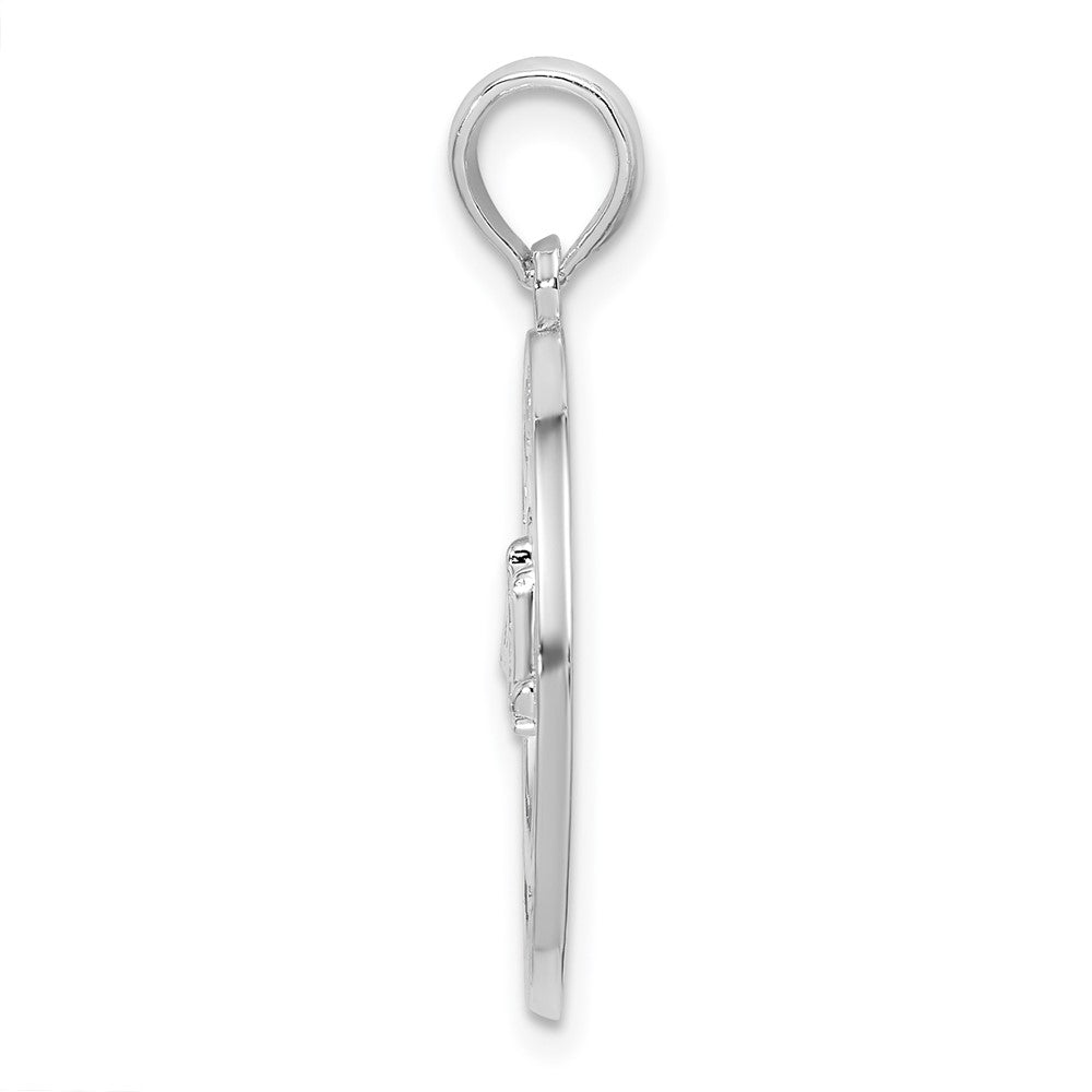 Sterling Silver Rhodium-plated Textured Charleston w/Bridge Pendant