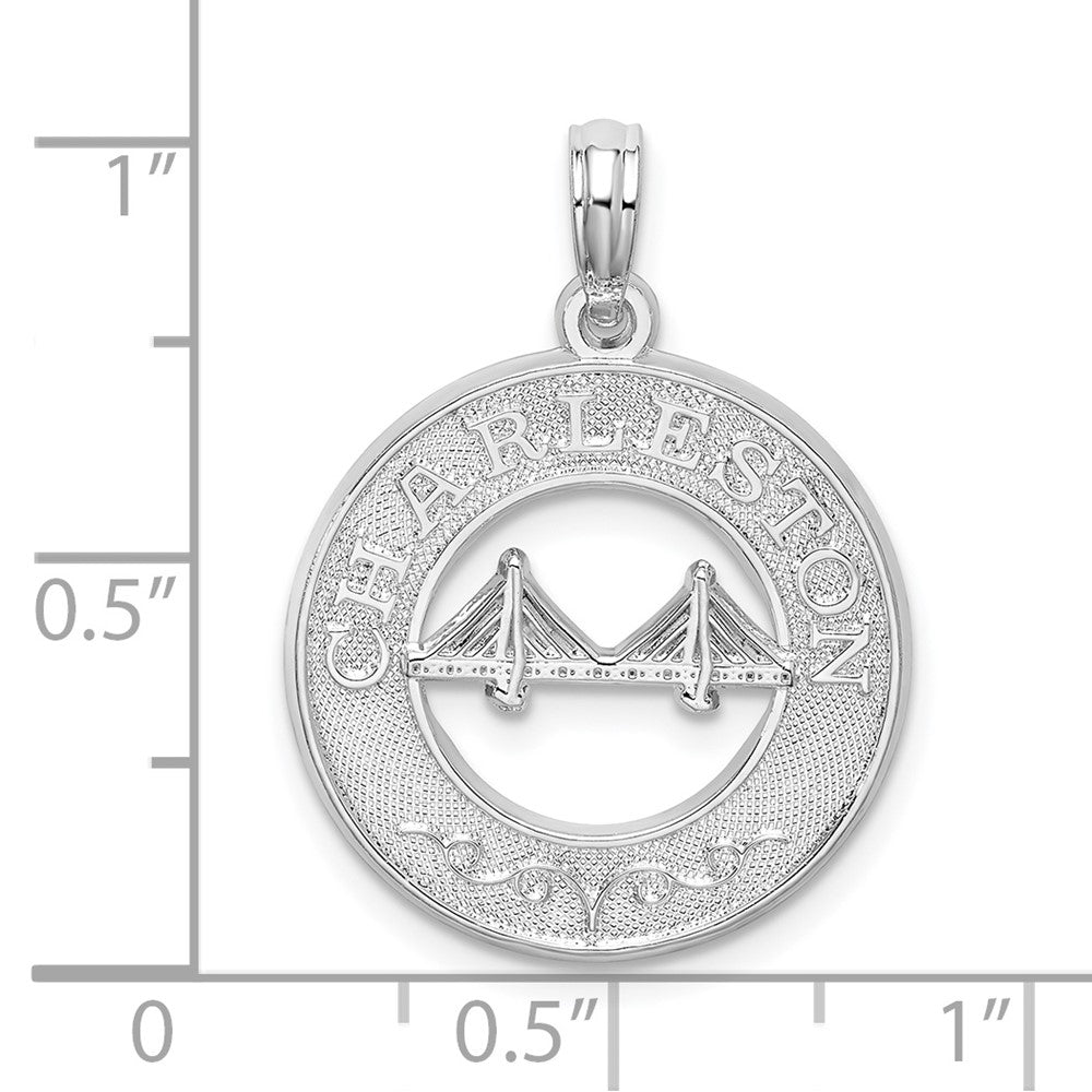 Sterling Silver Rhodium-plated Textured Charleston w/Bridge Pendant