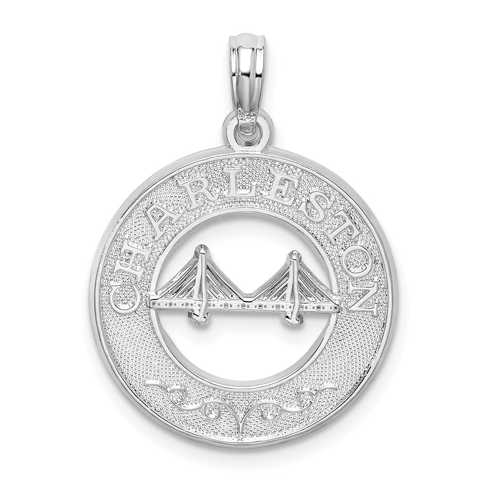 Sterling Silver Rhodium-plated Textured Charleston w/Bridge Pendant