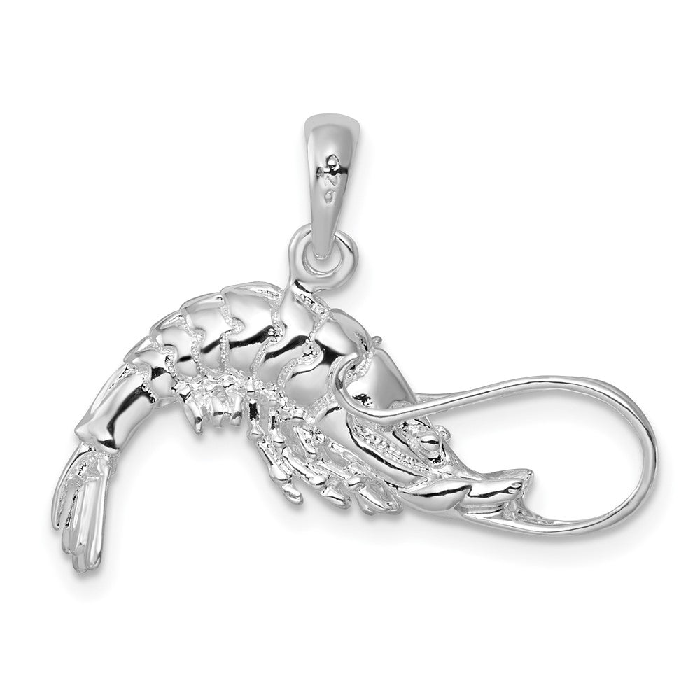 Sterling Silver Rhodium-plated Polished 3D Shrimp Pendant