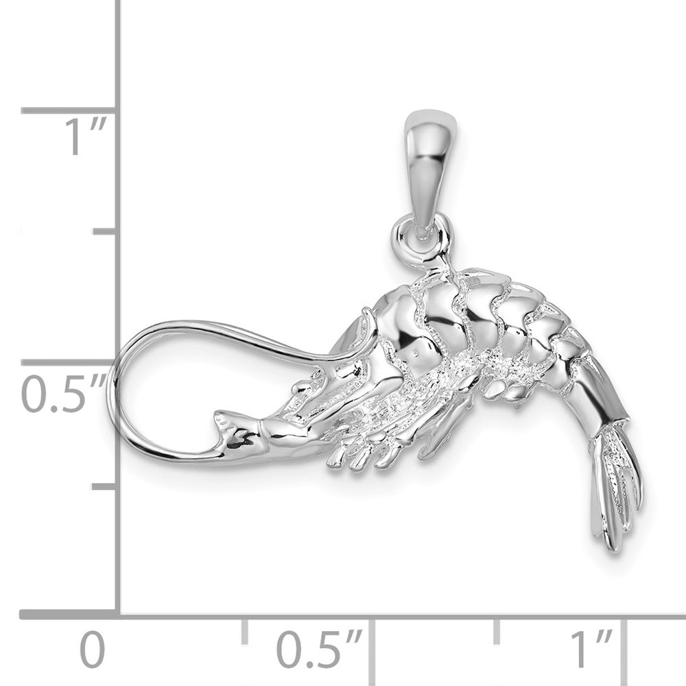 Sterling Silver Rhodium-plated Polished 3D Shrimp Pendant