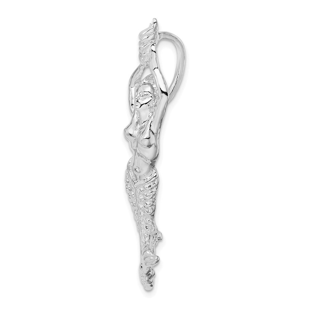 Sterling Silver Rhodium-plated Polished Large Mermaid w/Shell Slide