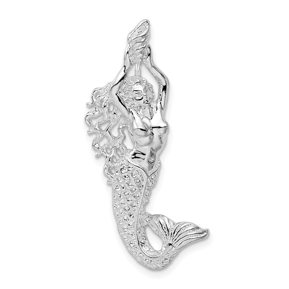 Sterling Silver Rhodium-plated Polished Mermaid w/Shell Slide