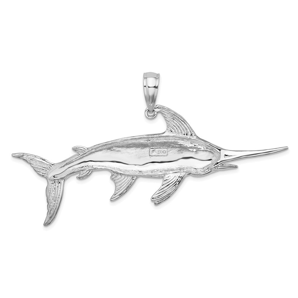 Sterling Silver Rhodium-plated Polished and Satin Swordfish Pendant