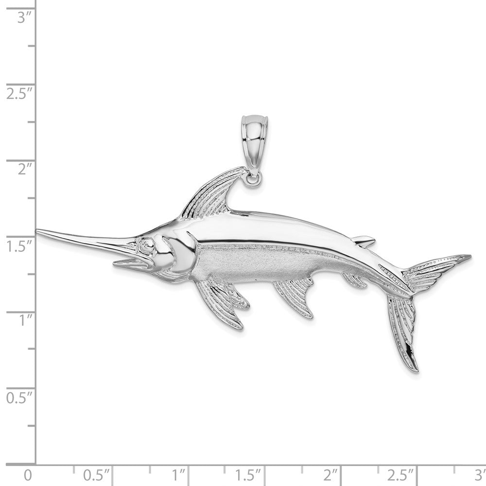 Sterling Silver Rhodium-plated Polished and Satin Swordfish Pendant