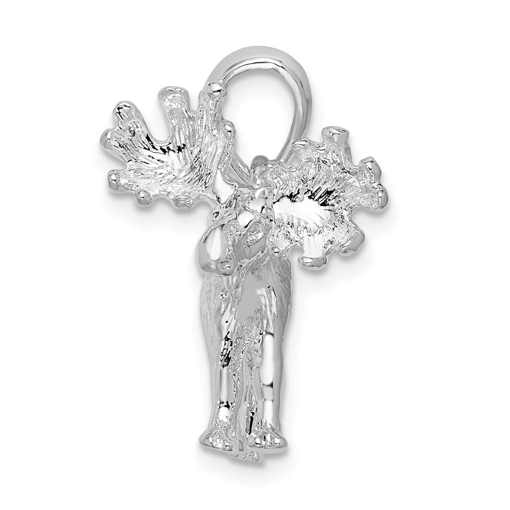 Sterling Silver Rhodium-plated Textured 3D Standing Moose Pendant