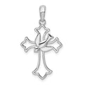 Sterling Silver Rhodium-plated Cut-out Fleur de Lis Cross w/Dove Pendant