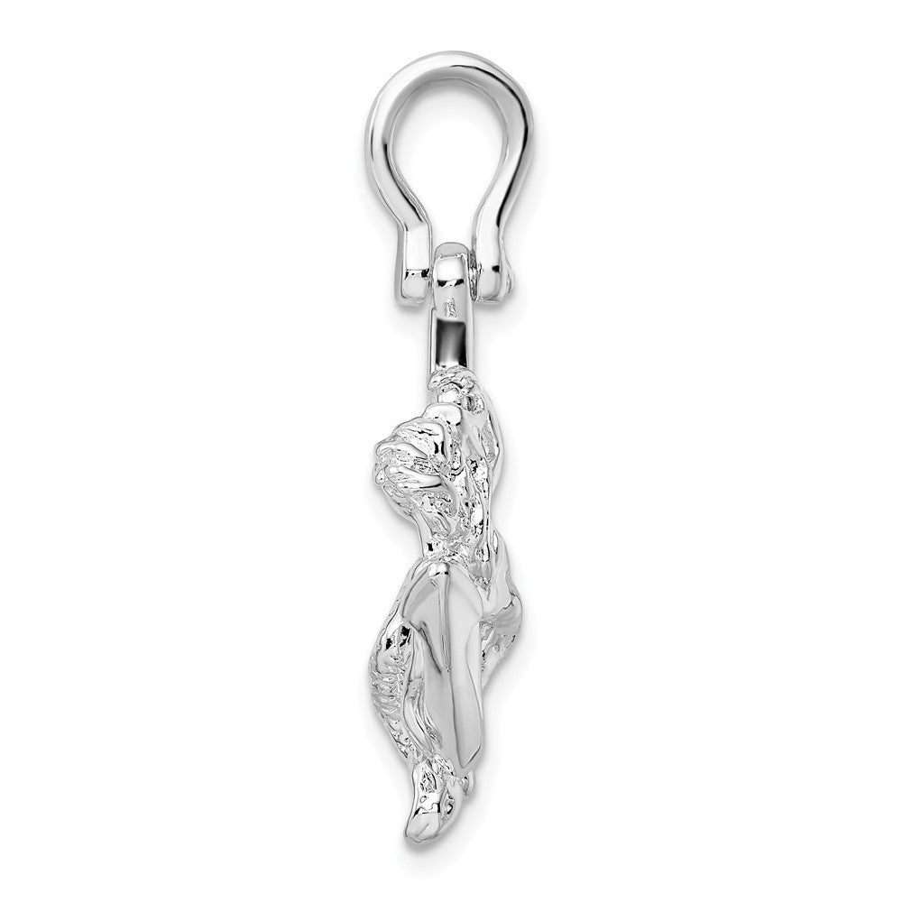 Sterling Silver Rhodium-plated Polished 3D Anchor w/Mermaid Pendant