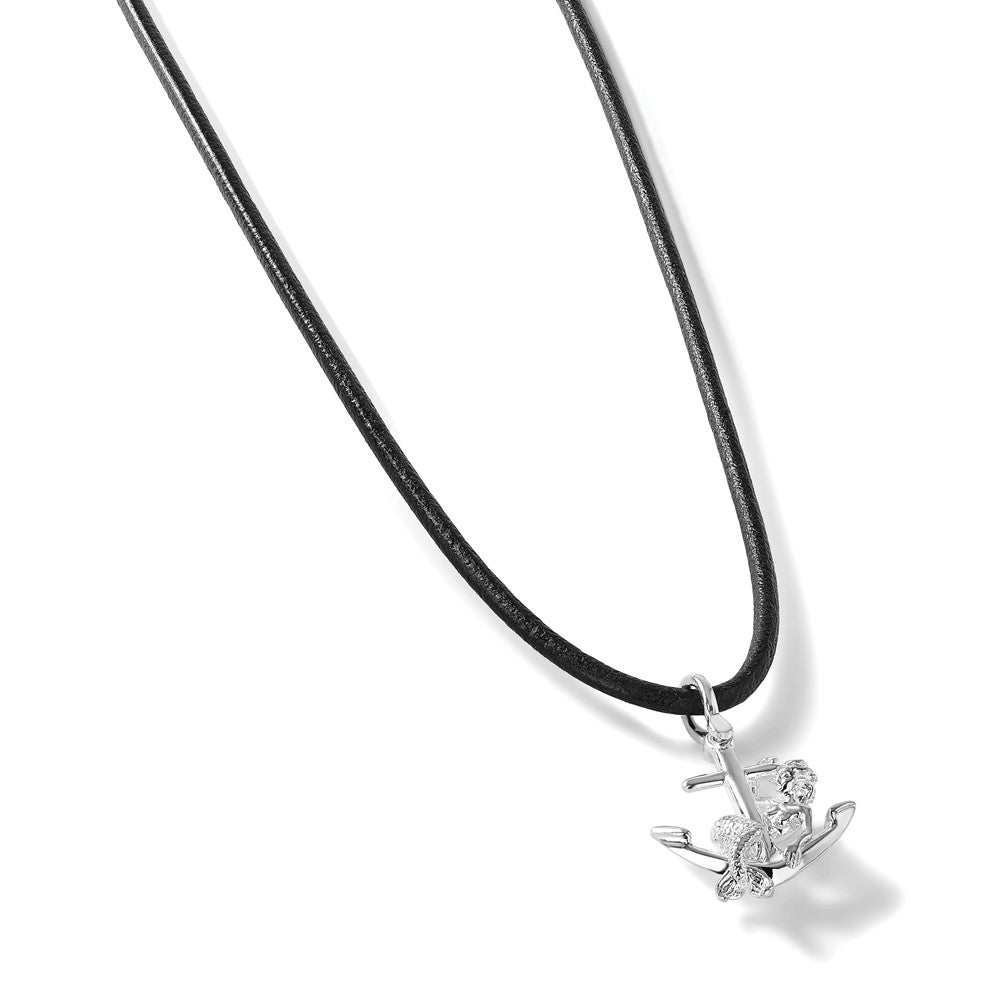 Sterling Silver Rhodium-plated Polished 3D Anchor w/Mermaid Pendant