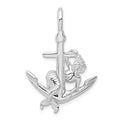 Sterling Silver Rhodium-plated Polished 3D Anchor w/Mermaid Pendant