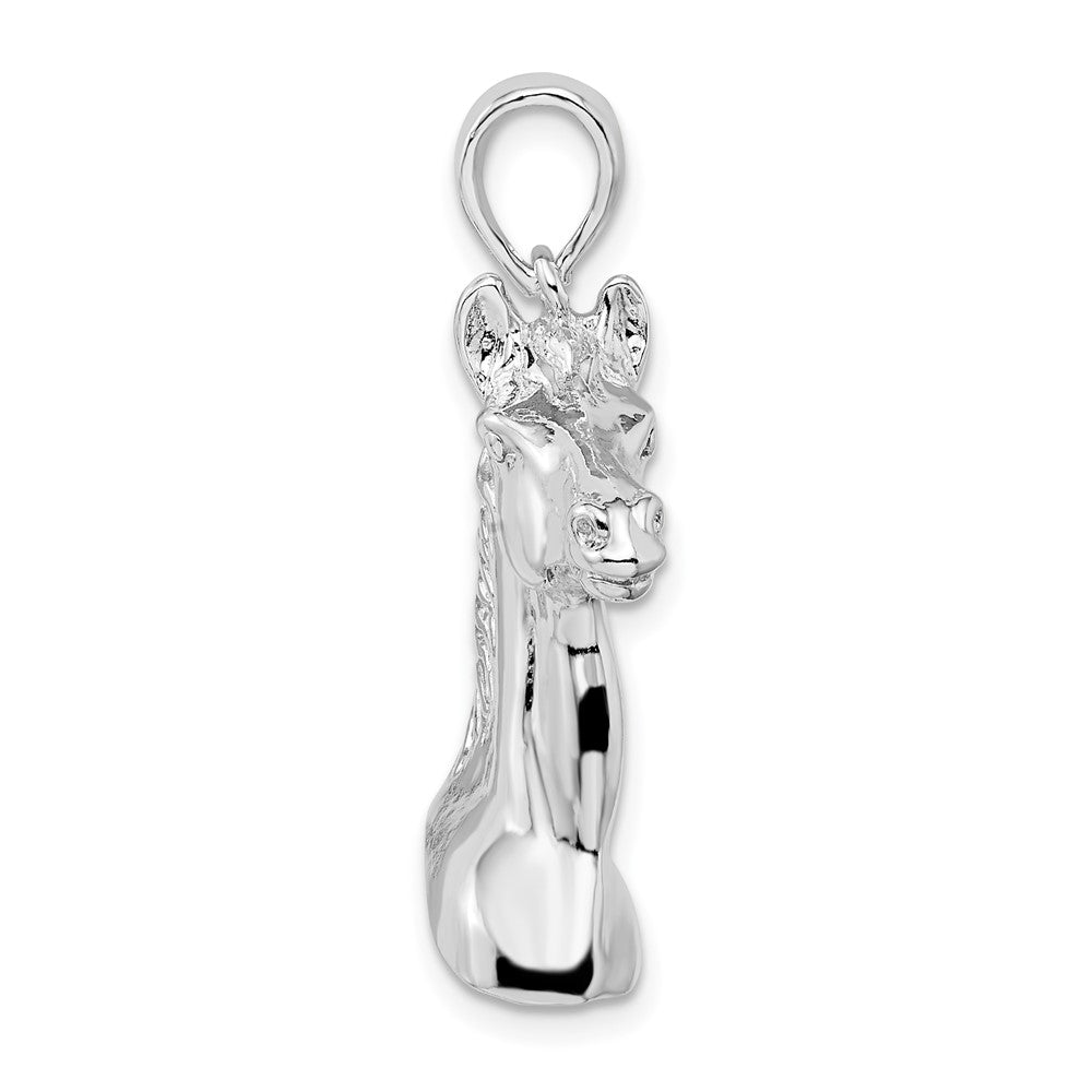 Sterling Silver Rhodium-plated Polished 3D Horse Head Pendant