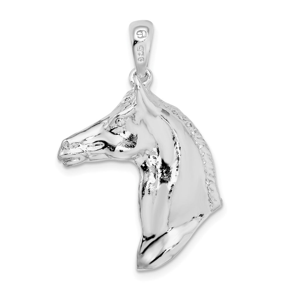 Sterling Silver Rhodium-plated Polished 3D Horse Head Pendant