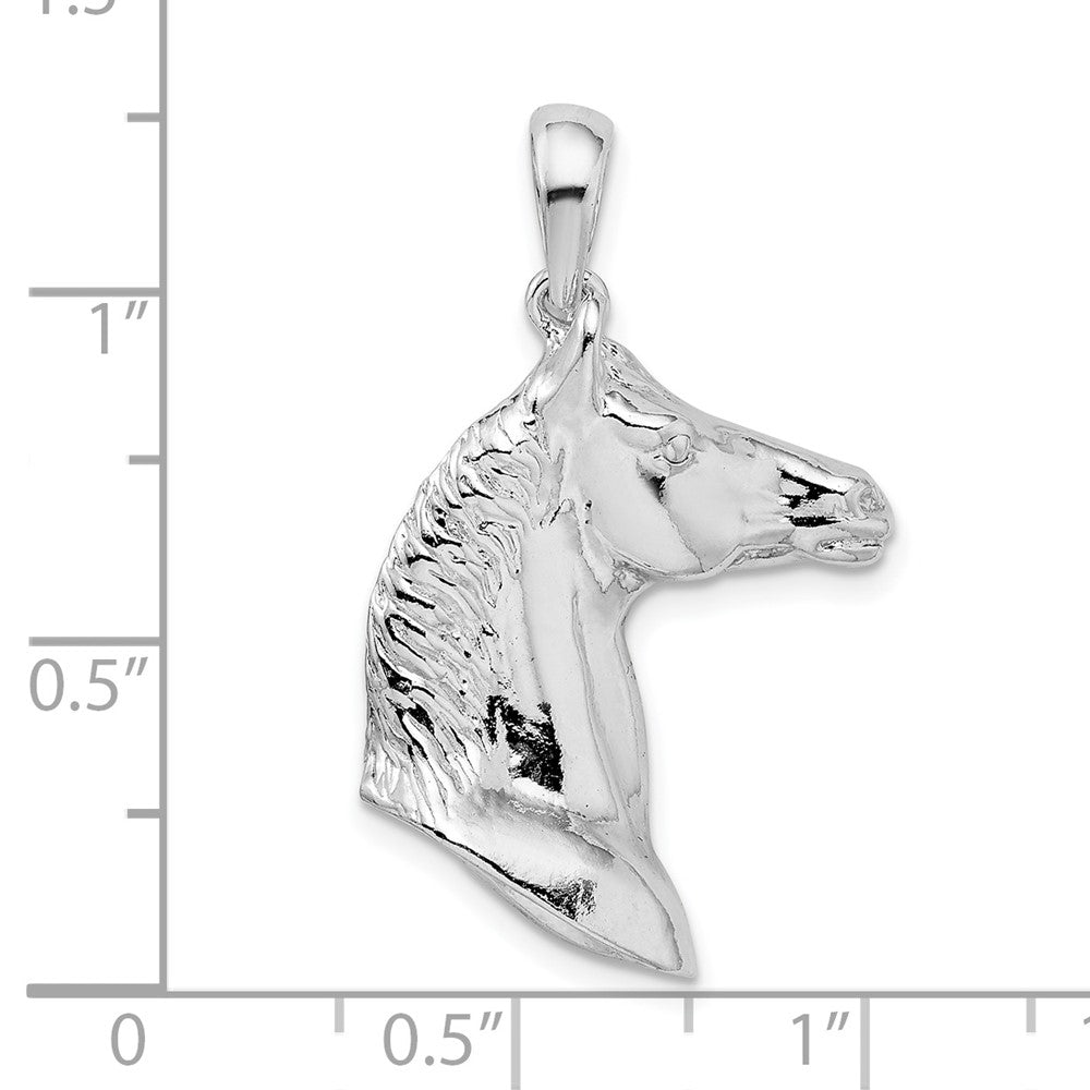 Sterling Silver Rhodium-plated Polished 3D Horse Head Pendant