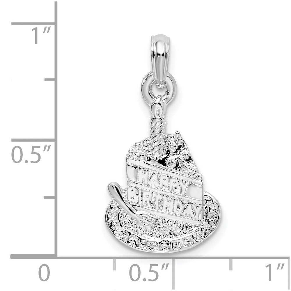 Sterling Silver Polished Happy Birthday Slice of Cake Pendant