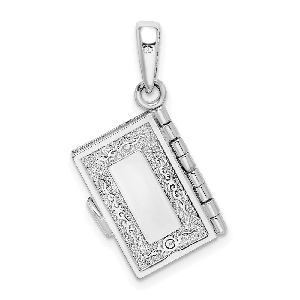 Sterling Silver Rhodium-plated Moveable 3D Lord's Prayer Bible Pendant