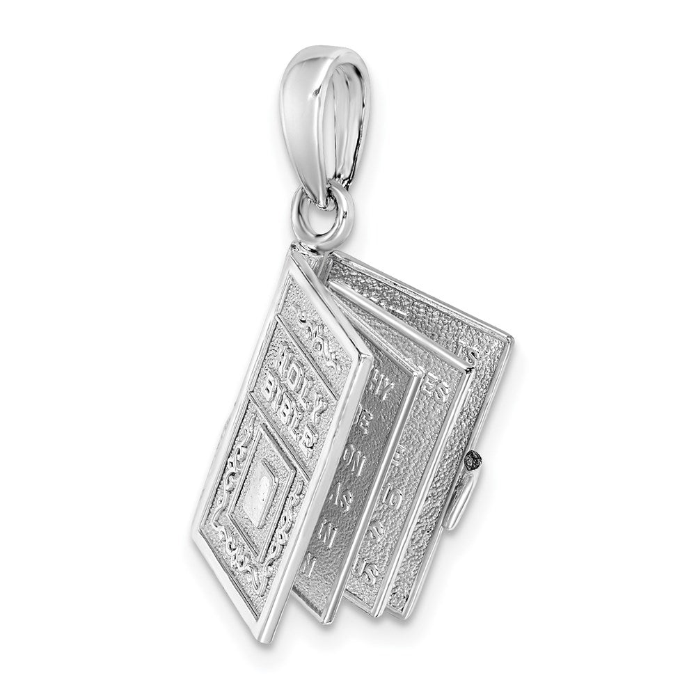 Sterling Silver Rhodium-plated Moveable 3D Lord's Prayer Bible Pendant