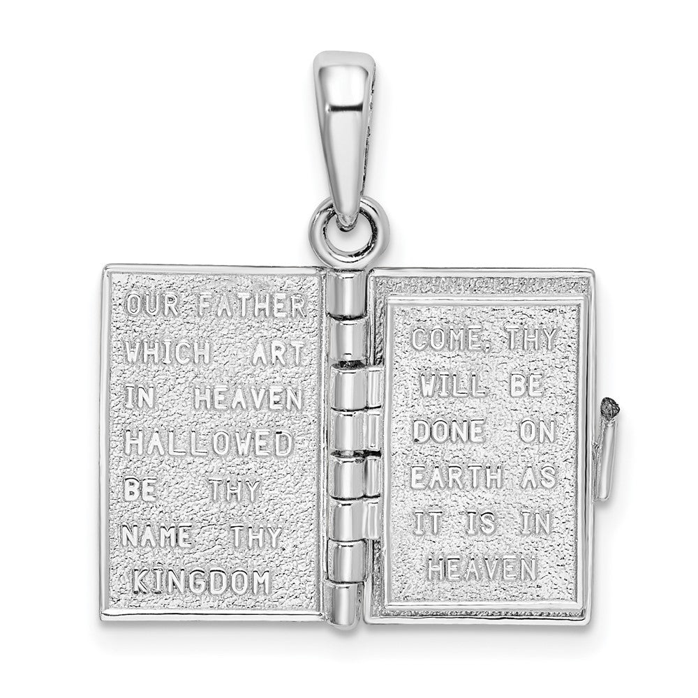 Sterling Silver Rhodium-plated Moveable 3D Lord's Prayer Bible Pendant