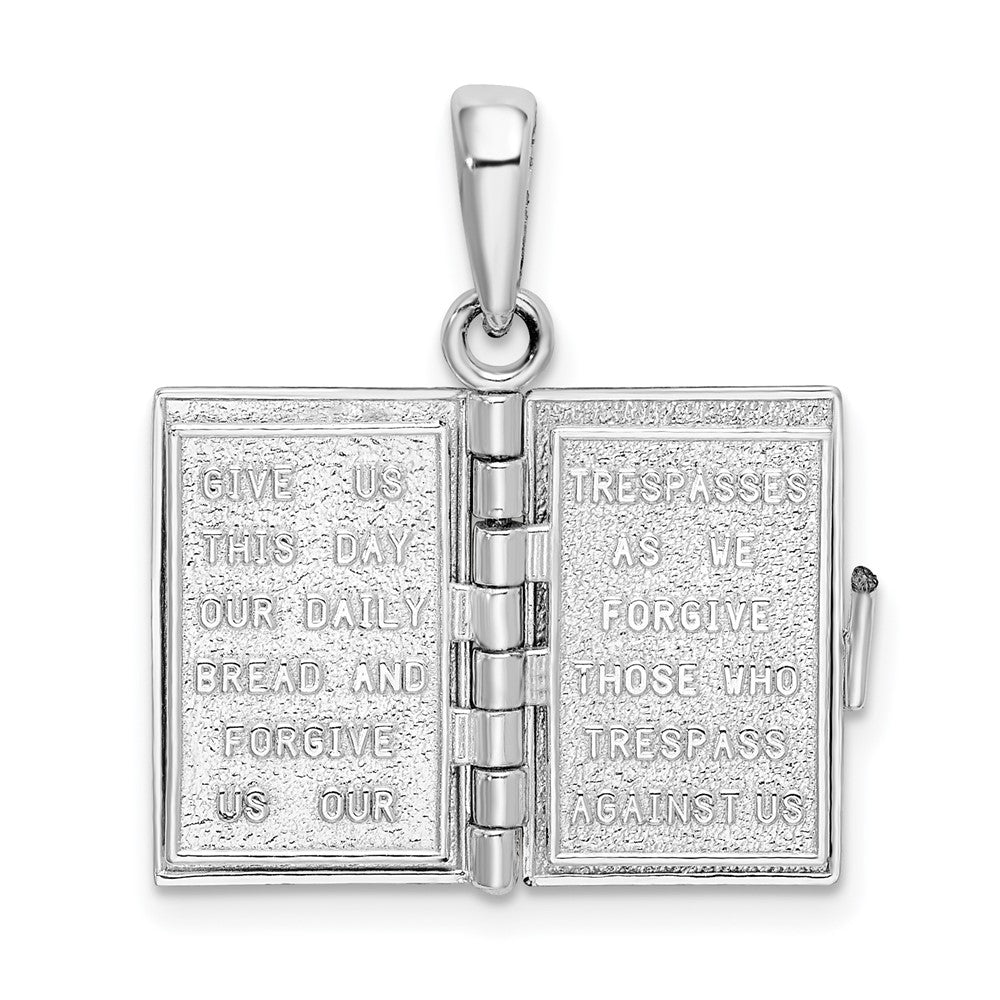 Sterling Silver Rhodium-plated Moveable 3D Lord's Prayer Bible Pendant