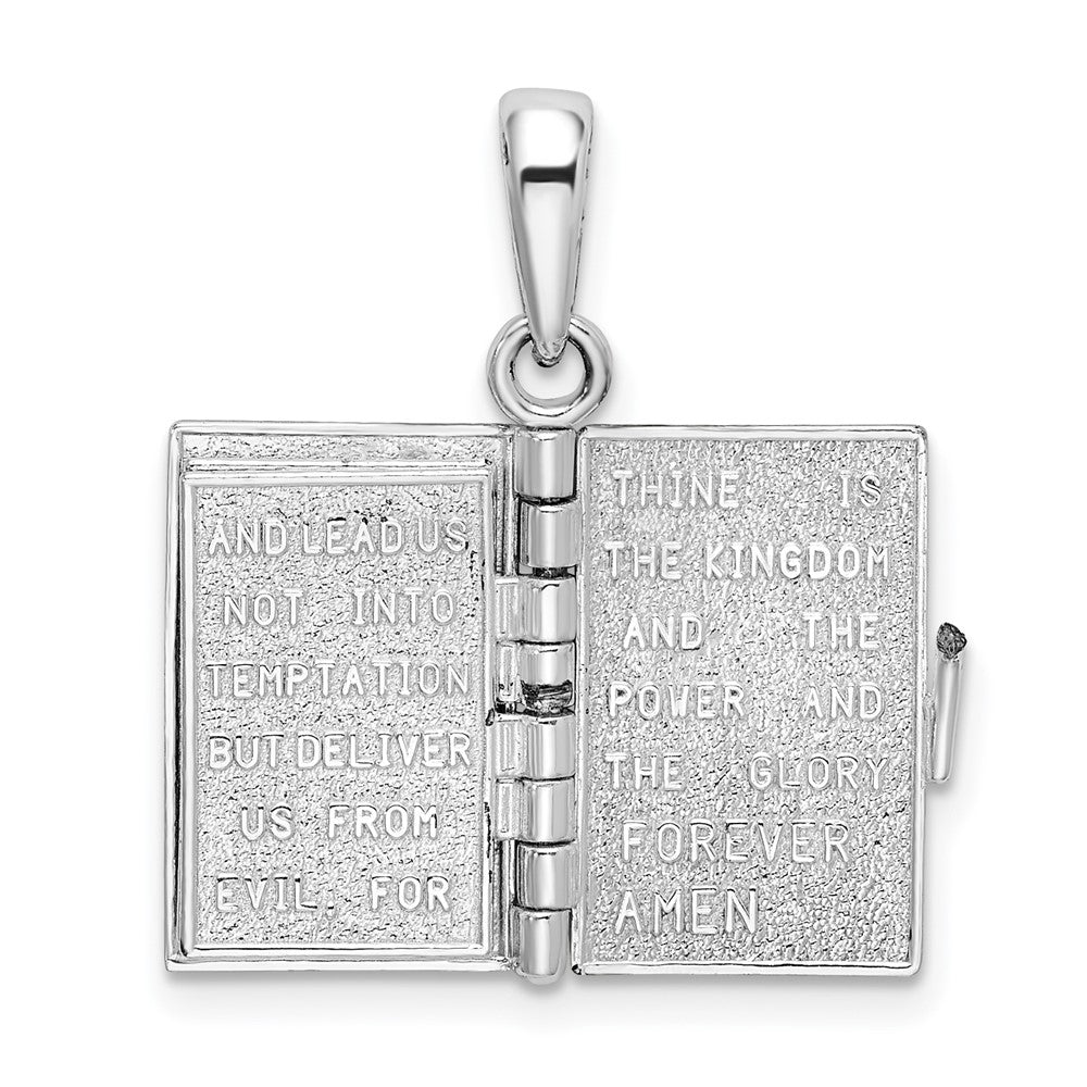 Sterling Silver Rhodium-plated Moveable 3D Lord's Prayer Bible Pendant