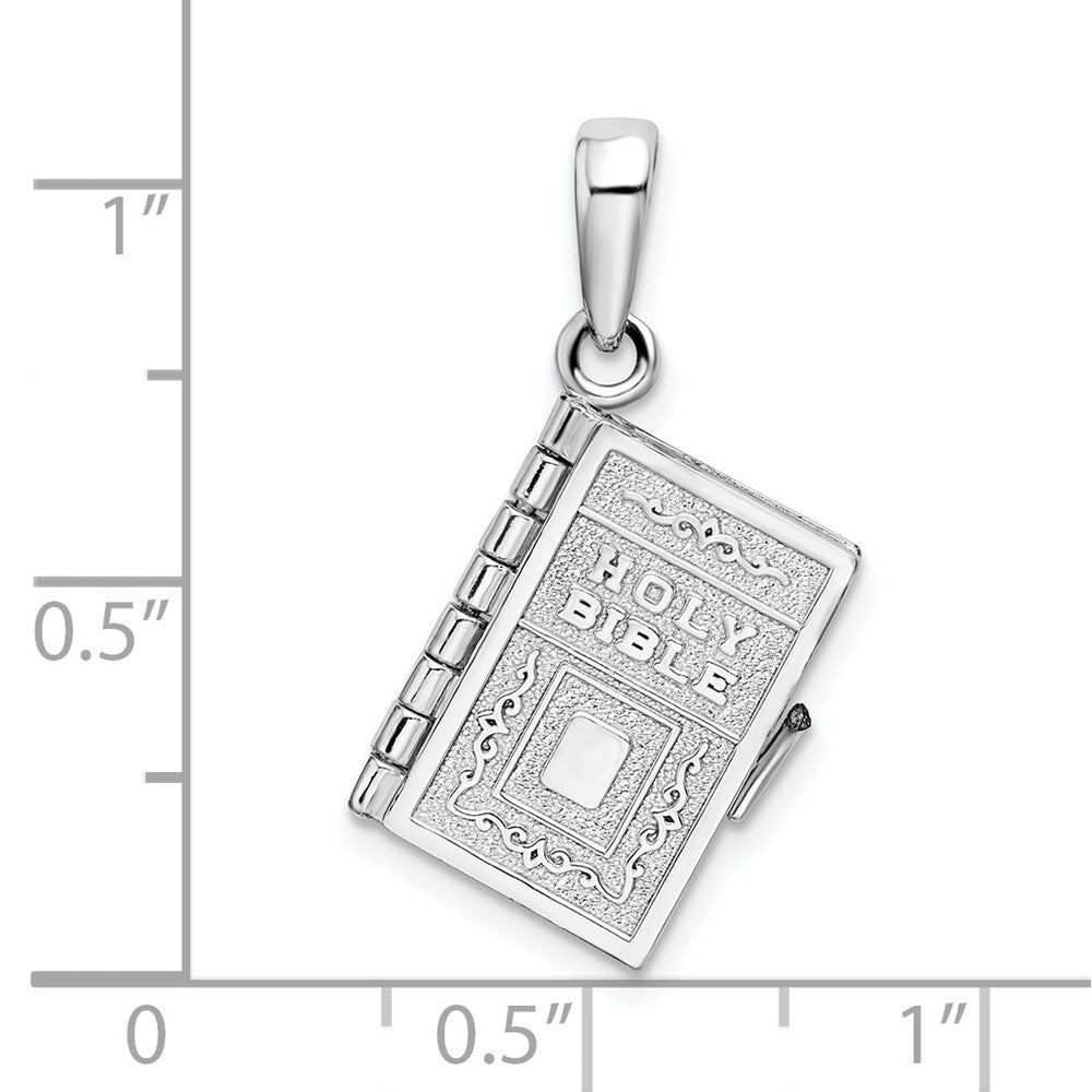 Sterling Silver Rhodium-plated Moveable 3D Lord's Prayer Bible Pendant
