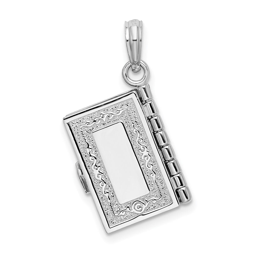 Sterling Silver Rhodium-plated Moveable 3D Spanish Santa Biblia Pendant