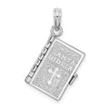 Sterling Silver Rhodium-plated Moveable 3D Spanish Santa Biblia Pendant
