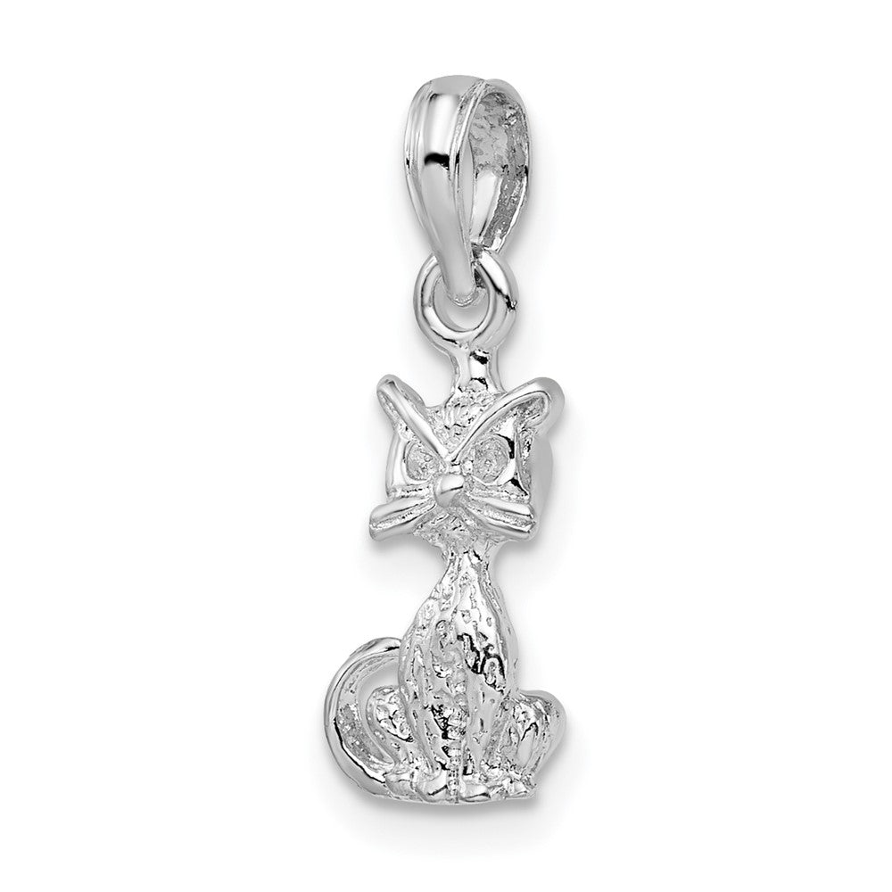Sterling Silver Rhodium-plated Polished 3D Mini Sitting Cat Pendant