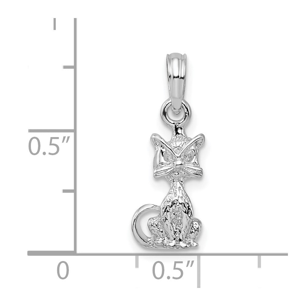 Sterling Silver Rhodium-plated Polished 3D Mini Sitting Cat Pendant