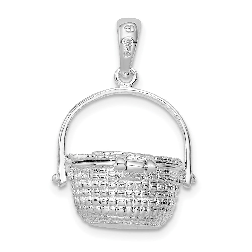 Sterling Silver Rhodium-plated Polished 3D Nantucket Basket Pendant