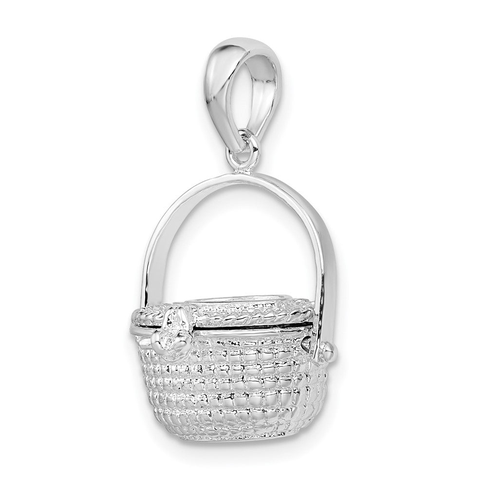Sterling Silver Rhodium-plated Polished 3D Nantucket Basket Pendant