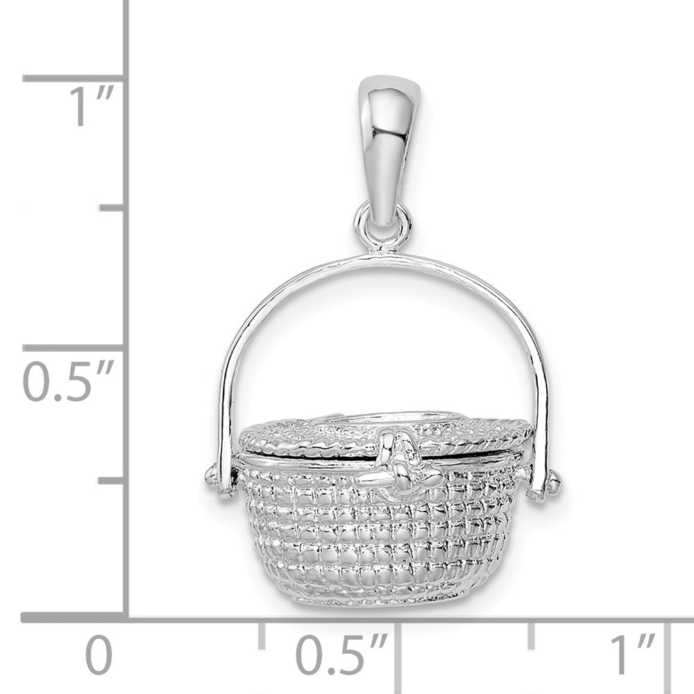 Sterling Silver Rhodium-plated Polished 3D Nantucket Basket Pendant