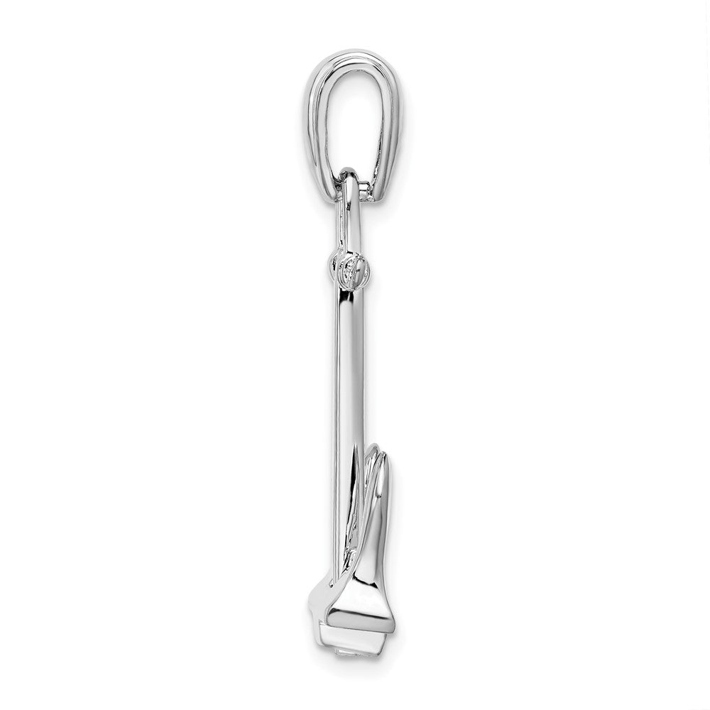 Sterling Silver Rhodium-plated Polished 3D Large Navy Anchor Pendant