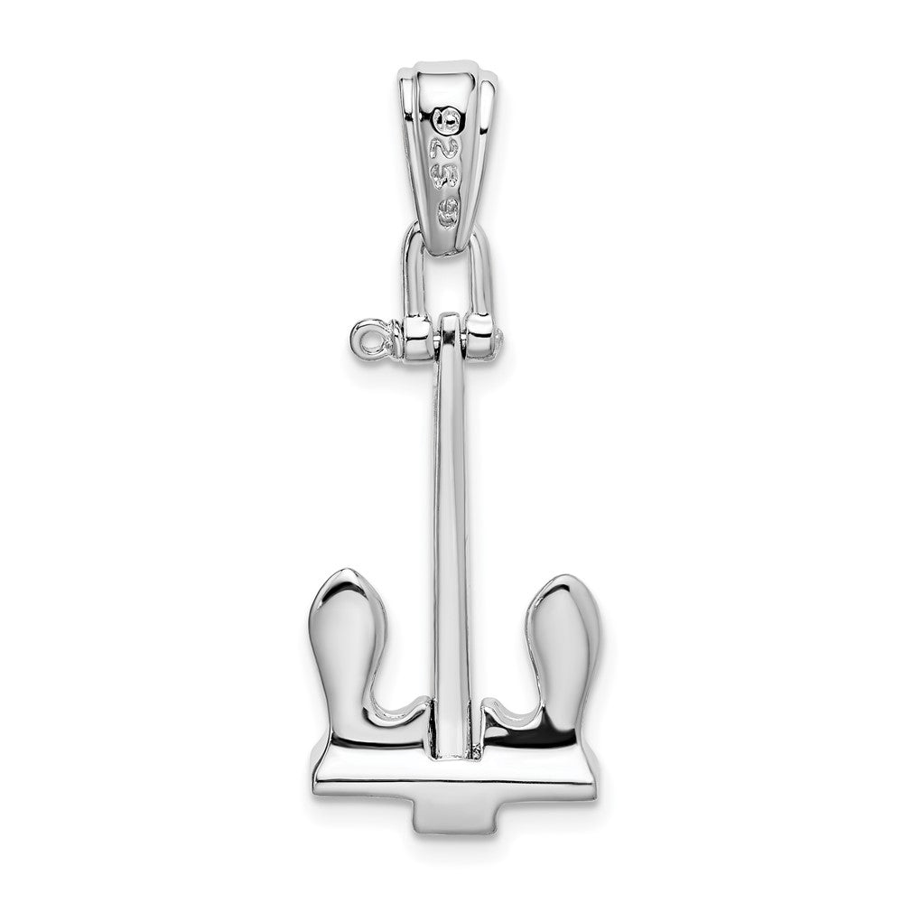 Sterling Silver Rhodium-plated Polished 3D Large Navy Anchor Pendant
